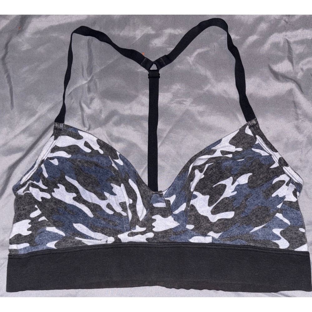 Colsie Gray Camo Y Back Low Impact Sports Bra Comfort Lounge Bra, Large